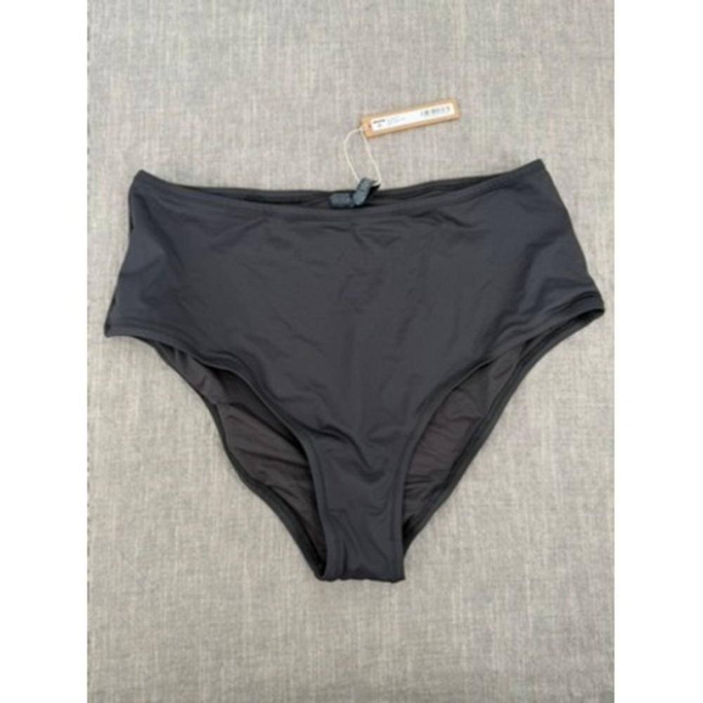 SKIMS Recycled Swim Full Brief Onyx Black High Waist Bikini Bottom Size L NWT